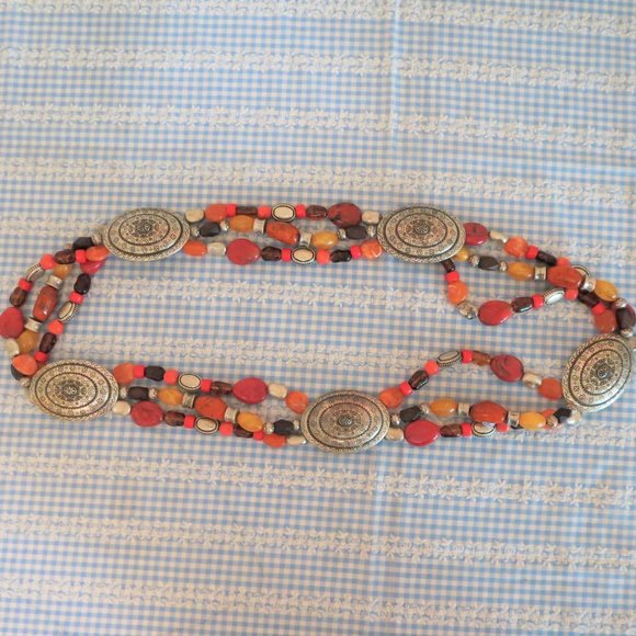 Coldwater Creek Accessories - Coldwater Creek Orange Beaded Concho Belt